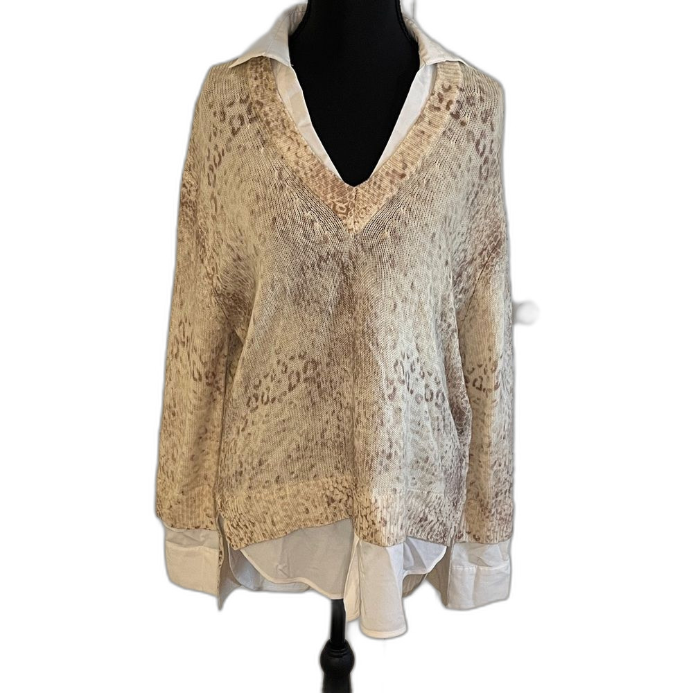 Brochu Walker Looker V-Neck Layered Sweater Shirt XS Cashmere Wool Blend